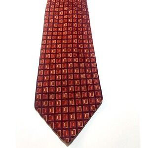 BOSS Hugo Boss Silk Tie Burgundy Orange Geometric Square Made in Italy